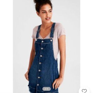 American Eagle Overall Denim Jumper Dress Raw Hem Button Front Women's XL EUC